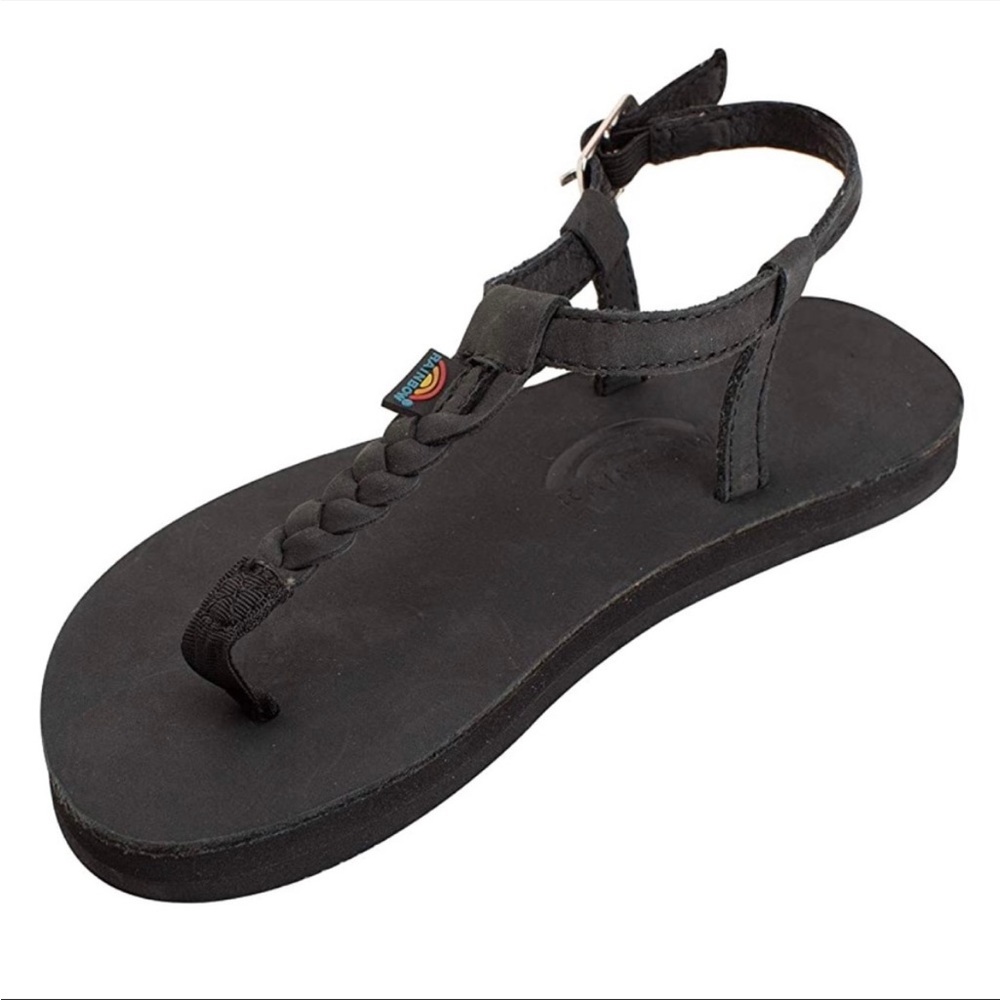 Rainbow t-street black leather sandals